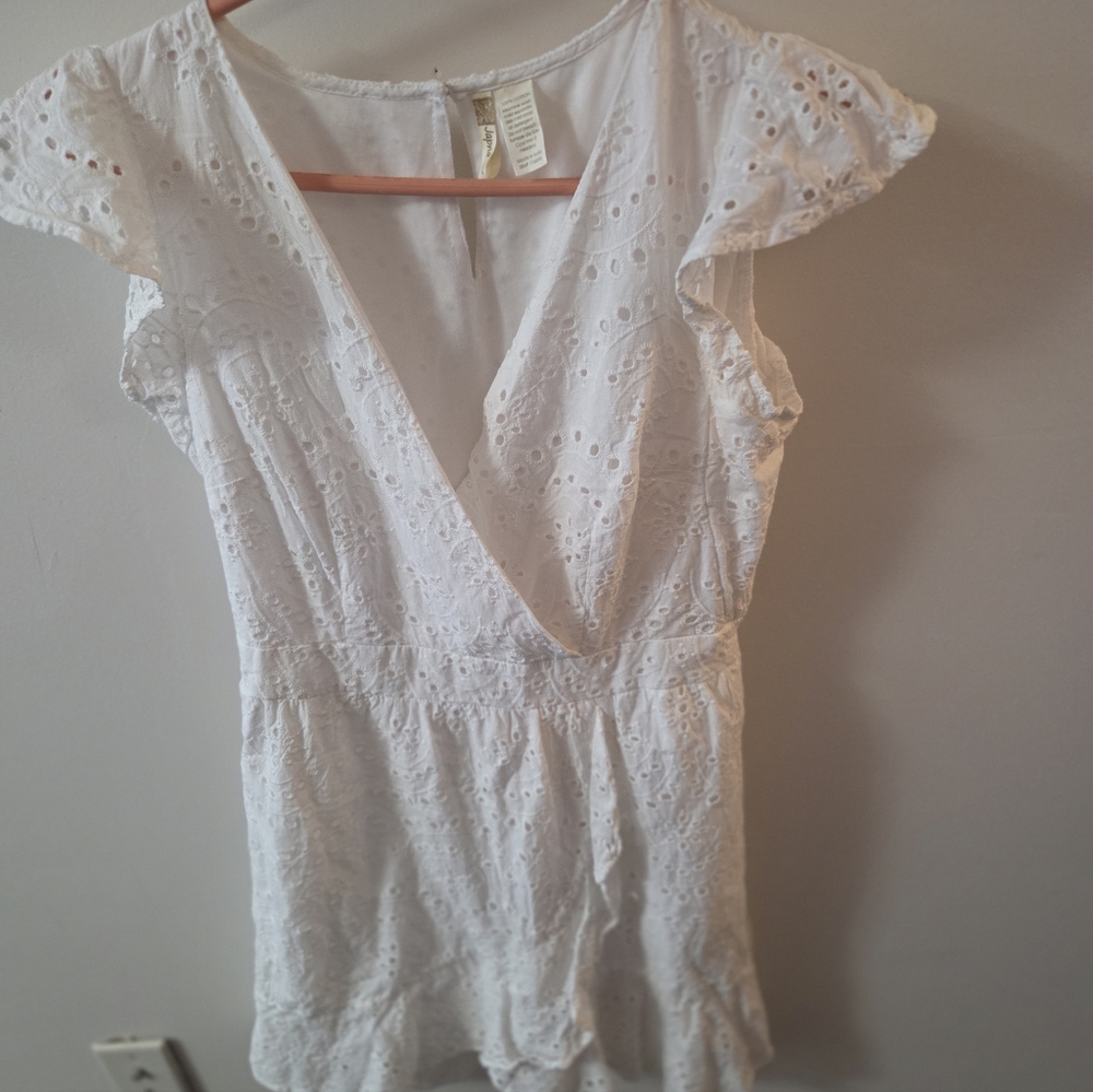 Japna White Eyelet Wrap Romper
